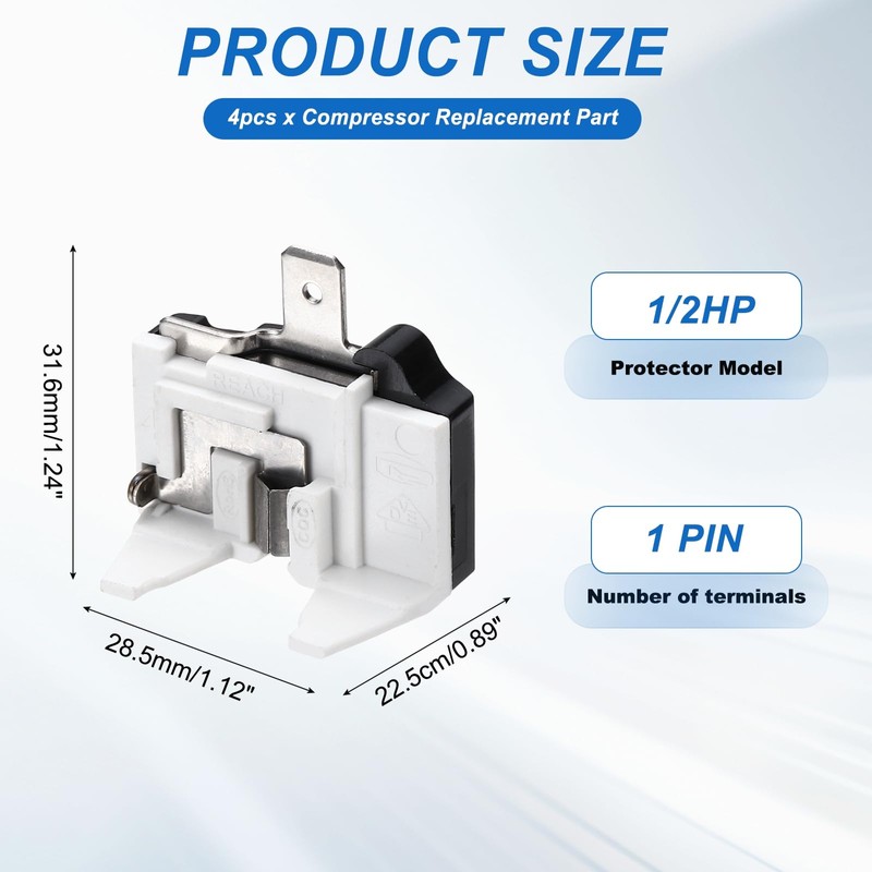 sourcing map 4pcs 1/2HP Refrigerator Overload Protector, 1 Pin Freezer