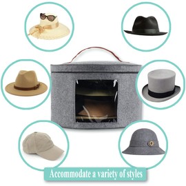 Samplife Hat Box,Hat Storage Box,Stackable Round Brim Hats Organizer Bag Container for Closet,Travel Hat Boxes for Women, Cowboy Hat Organizer, FoldableTravel Cap Boxes (01-Grey, 16.5" D x 10.5" H)
