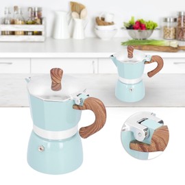 Espressokocher für 3 Tassen, klassische italienische Kaffeemaschine aus Aluminium, tragbare Kaffeemaschine mit verbrühungsfreiem Griff für Küche, Camping, Büro (Blau)