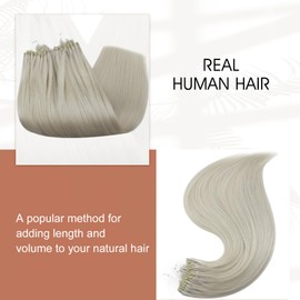 Full Shine Blonde Hair Extensions Microlink Human Hair Color 1000 Ice Blonde Hair Extensions for Women Real Human Hair with Microbead 16 Inch 50 Grams Hot Fusion Extensions