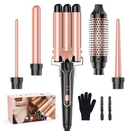 Curling Iron Wand,  5 in 1 Curling Wand Set with 3 Barrel Hair Crimper for Women, Fast Heating Hair Wand Curle Comfort Curler Thermal Brush diffuser curly hair hair curler curling irons hair styling tools - Color: Thermal Brush, Plug Type: us