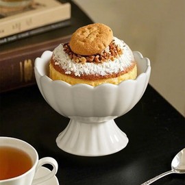 choxila Ceramic Bowl Set of 4 Footed Dessert Bowls with Spoon, Elegant Trifle Bowl with Pedestal for Candy, Salad, Fruit, Tiramisu, Party Serving Punch Bowls