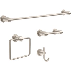 DELTA FAUCET NIC64-DN Nicoli 4-Piece Bath Hardware Set 18 to 24 in. Towel Bar, Toilet Paper Holder, Towel Ring, Towel Hook in Brushed Nickel