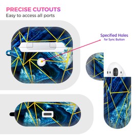 GlamCase for AirPods 3rd Generation Case, AirPods 3 Case - Geometric Marble Blue Design Printed Cute Plastic Hard Snap on Protective Designer Back AirPod Case/Cover for AirPods 3rd Gen (2021)