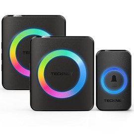 TECKNET Waterproof Wireless Outdoor Doorbell, IP65, Waterproof Outdoor Bell, 400 Meters, Electronic Doorbell with Two Receivers, 60 Melodies, 5 Level RGB Lighting