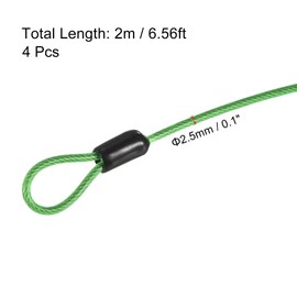 PATIKIL Security Steel Cable 2.5mm x 2m/6.56ft Coated Luggage Lock Wire Rope with Double Loop Green 4 Pack