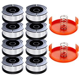 10 Pack Rasentrimmer Spule Kompatibel mit Black Decker Rasentrimmer Ø1,65mm, 9m Länge Trimmer Spule Fadenspule mit 8 Ersatzspulen, 2 Kappe und 2 Feder für Black Decker Rasentrimmer