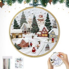 JKJG Christmas Embroidery Kit for Beginners,Christmas Gifts for Friends,DIY Christmas Crafts,Xmas Decorations,Cross Stitch Kits with Patterns and Instructions,Embroidery Kit for Xmas Gifts