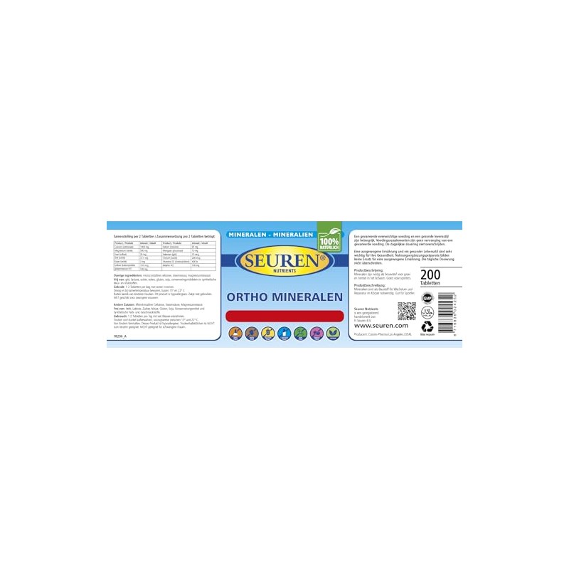 Seuren Nutrients | Ortho Minerals 200 Tablets Gluten Free |