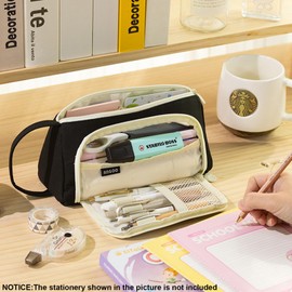 ONCCI Federmäppchen Mädchen Mäppchen Federtaschen Große Kapazität Teenager Etui Stifte Pencil Case für Schule & Büro (Creme-Schwarz)