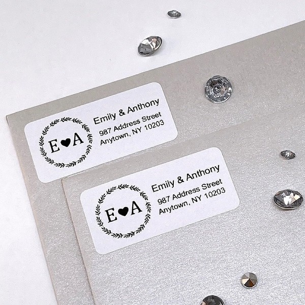 Atelier Elegance Custom Address Labels, Any Names, Inititals, Heart, Couple