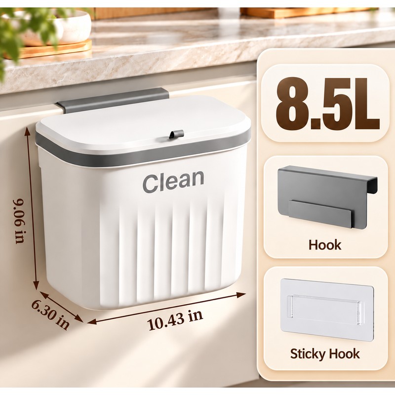 Hanging Trash Can for Kitchen Waste – Dual-Open Lid with
