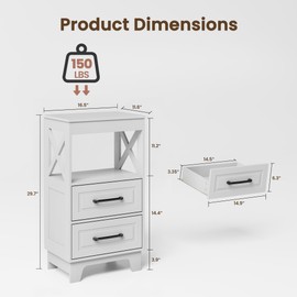 ZYKZYK Tall Nightstand Set of 2 Side Table with 2 Drawers Modern Night Stand Wooden End Table Narrow Bedside Table with Upper Open Shelf Solid Feet for Bedroom, Living Room, White