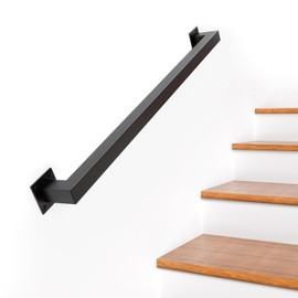 CHONGNI 3FT Stair Railing Indoor, Matte Black Square Tube Handrail, 500lbs Load Capacity, Wall Mounted Stair Railing, Industrial Non-Slip Hand Rails for Indoor Stairs, Bathroom, Loft, Elderly & Kids