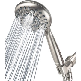 DAKINGS 6 Spray Modes High Pressure Handheld Showerhead Set Upgraded 5 Inches Shower Head with Handheld Spray Brushed Nickel Handheld Shower Head 60 Inches Stainless Steel Hose-1-Min Install
