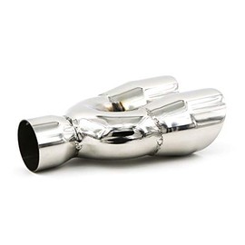 RP Remarkable Power, Fit for 2.25 Inch Inlet 2x3" Outlet 9.25" Overall Length Stainless Steel Weld-On Dual Round Angle Exhaust Tip Tailpipe Duo Layer 2.25"X(3"X2) X9.25" EXT44