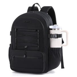 LOVEVOOK School Backpack for Teen Girls, Large Capacity College Student Backpacks with Water Bottle Holder, Cute Laptop Backpack Purse for Women, Lightweight Casual Travel Backpack, Black