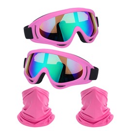 LJDJ Motorcycle Goggles,2 Pack Dirt Bike ATV Motocross Windproof Anti-UV Adjustable Riding Cycling Hiking Protective with 2 Pack Neck Breathable Bandana Mask for Men Women Kids Youth Adult