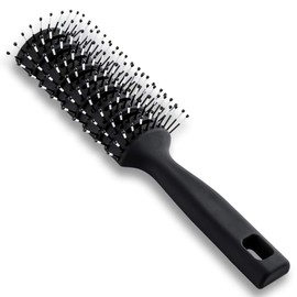 Vented Styling Brush with Ball-Tipped Bristles for Blow Drying Wet, Short, Curly, or Straight Hair for Men and Women (Black)