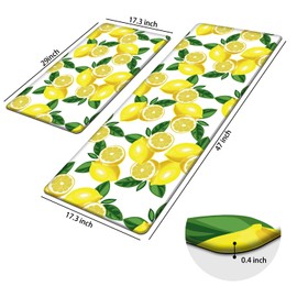 MAYHMYO Kitchen Mats 2PCS,White Lemon Waterproof Non-Slip Kitchen Mats and Rugs,Cushioned Anti Fatigue Ergonomic Comfort Foam Standing Mat for Home,Office,Sink,Laundry,Desk