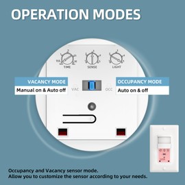 ECOELER Motion Detector Light Switch, PIR Infrared Sensor Switch with Sensitivity & Delay Adjustable, OCC & VAC Selectable, Single Pole, No Neutral Wire, UL Listed & FCC Listed, White, 2 Pack