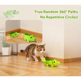 ZeLing HTL Interactive Cat Toys for Indoor Cats - Automatic Moving Cat Chase Toy for Bored Indoor Adult Cats - 360° Random Movement, Tail Wagging & Catnip Stimulation - Electric Croc(Short Plush)