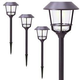 Smart Yard Solar LED Path Lights 4 Pack – 12 Lumens, Warm White, Oil-Rubbed Bronze, Solar Powered, Stainless Steel, Weather-Resistant for Garden, Walkway, Patio