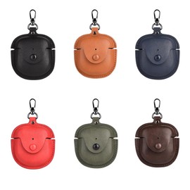 Fashion Premium Leather Shockproof Cover Accessories Case for Bose QuietComfort Noise Cancelling Earbuds II ​with Keychain for Women Men-Dark Brown