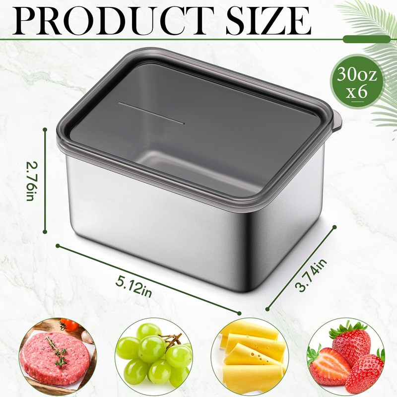 Hushee 6 Pcs 304 Stainless Steel Sandwich Containers with Lids
