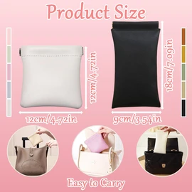 10Pcs Snap Closure Organizer Pouch, XingyLi No Zipper Leather Pocket Cosmetic Bags, Waterproof Portable Mini Makeup Bag, Self Closing Coin Purse Squeeze Travel Pouch for Headphones Jewelry Glasses