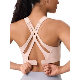 High Impact Sports Bra for Women – High Support Molded Cups, Adjustable Straps & Back Closure, Cross, Workout & Running Bra Nude
