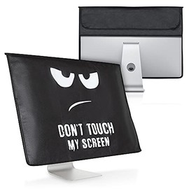 kwmobile Cover Compatible with 24-26" Monitor - with Extra Storage - Don't Touch My Screen White/Black