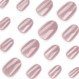 Cat Eye Press on Nails Short Oval Lilac Fake Nails with Solid Color Acrylic Nails Press ons Glossy Artificial Nails Glitter Stick on Nails Glue on Nails for Women and Girls 24 Pcs