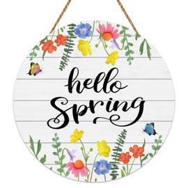 Spring Decorations for Home Front Door Decor Floral Butterfly Wreaths for Front Door Wreath Wooden Hello Spring Sign Hanger for Wall Porch Indoor Home Decor