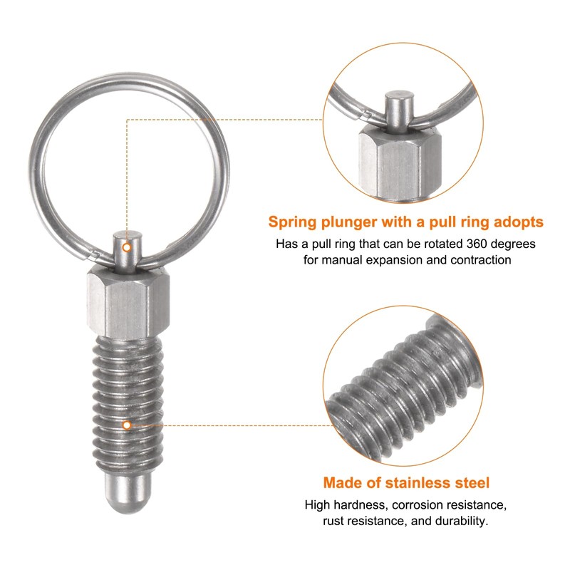 sourcing map 2Pcs Spring Plunger with Pull Ring M6x1 Thread