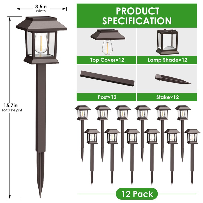 Benany Solar Outdoor Lights, 12 Pack Solar Pathway Lights Waterproof,