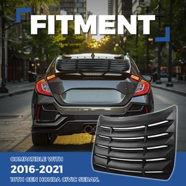 HECASA Rear Window Louver Compatible with 2016-2021 10th Gen Honda Civic Sedan Windshield Sun Shade Blinds ABS Plastic Black