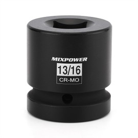 MIXPOWER 1"Drive 13/16" Square Socket, CR-MO, 4-Point, SAE, Black Phosphate Finish