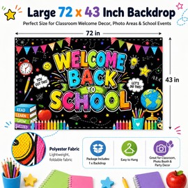 Welcome Back to School Backdrop 72x43 Inch Polyester Fabric, Colorful Chalkboard Classroom Banner, First Day of School Photo Background for Wall Party Decorations