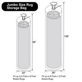 HFKPJRT 4 Pcs Rug Storage Bag, Jumbo Plastic Rug Bags for Storage Carpet Up to 9 x 12 and 6 x 9 Feet, Heavy Duty 4.7 Mil Carpet Bag with Zip Ties & Blank Labels for Storage, Moving, Packing, Shipping