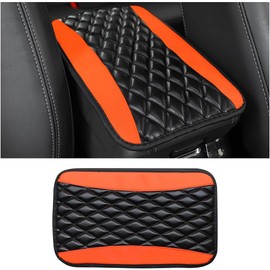 Car Center Console Cushion Pad, Universal Leather Waterproof Armrest Seat Box Cover Protector, Comfortable Car Decor Accessories Fit for Most Cars, Vehicles, SUVs (Orange)
