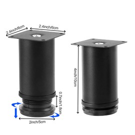 ZOENHOU 8 Packs 4-4.6 Inch Height Black Furniture Adjustable Legs, Stainless Steel Metal Legs, Round Kitchen Feet Adjustable Furniture Supporting Feet for Cabinet, Wardrobe, Sofa, Bed, Desk, Bathroom