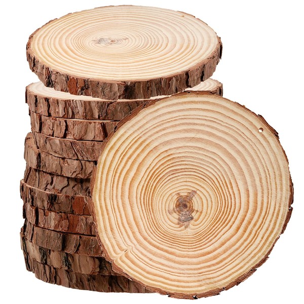 JEUIHAU 12 PCS 5.5-5.9 Inches Natural Wood Slices with Holes,