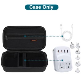 Canboc Carrying Case for Ceptics International Plug Adapter Kit, World Travel Adapter Kit Box with Removable Shoulder Strap, Zipper Mesh Bag fit USB Cable, Black (Case Only)