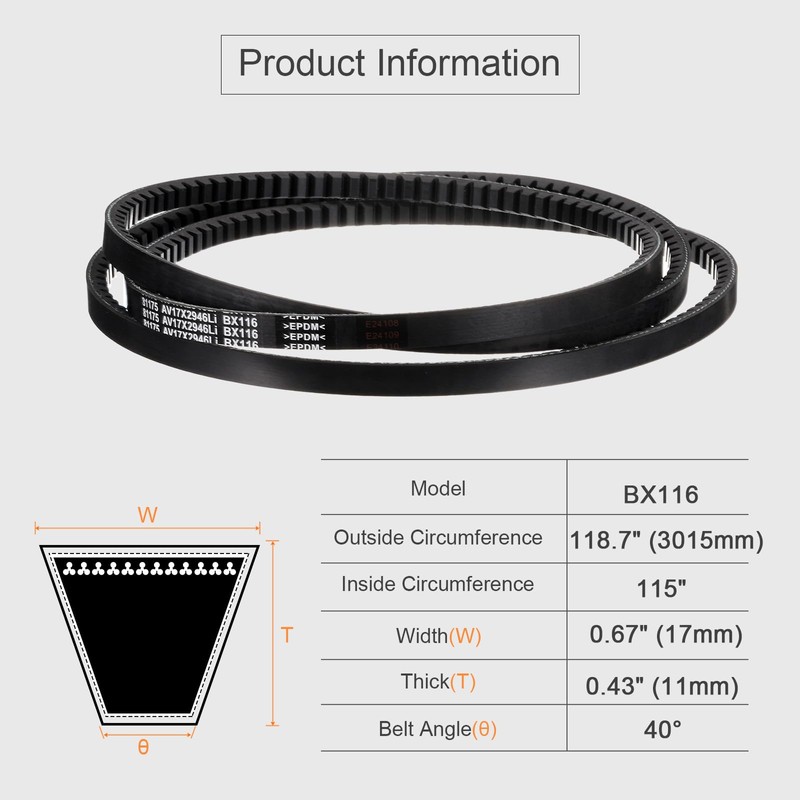 sourcing map BX116 EPDM V-Belt, Raw Edge Cogged Industrial Rubber