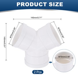 PATIKIL 3 Way Duct Splitter, 2 Pcs 3" Socket PVC Y Shape Adapter Pipe Fitting Duct Pipe Connector for Air Ventilation Exhaust DWV (Drain, Waste and Vent), White