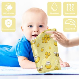 Baby Washcloths Cotton Flying Bees Honey Baby Muslin Washcloths Soft Baby Face Towel for Newborn Infants Baby Wipes, 11.8 X 11.8 Inch, 3 Pack Yellow