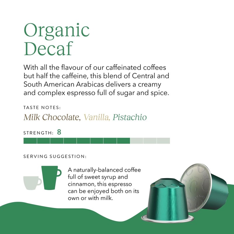 Cru Kafe Decaf USDA Organic Espresso Coffee Capsules (50 Pods)