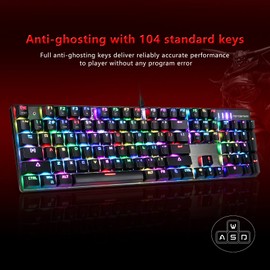 MOTOSPEED CK104 RGB LED Backlit Wired Mechanical Gaming Keyboard, 104 Keys Hot-Swap Mechanical Keyboard w/Aluminum Base, Upgraded Socket and Noise Absorbing Foams, Soft Tactile Red Switch ﻿