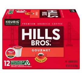 Hills Bros. Gourmet Blend Keurig K-Cup Pods for Keurig Brewers – Medium Roast Premium Arabica Blend, Kosher – 1 Pack of 12 Single Serve Pods